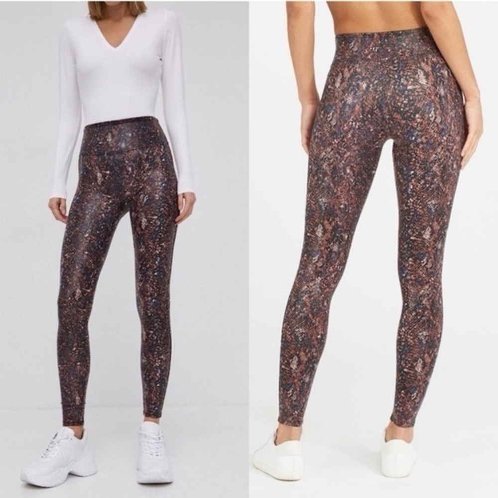 NWT Spanx Faux Leather Snake Shine Leggings color Mocha Snake size 3X